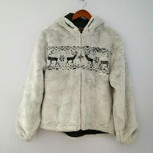 Woolrich Silver Fleece Hoodie Jacket w/ Reindeer Pattern